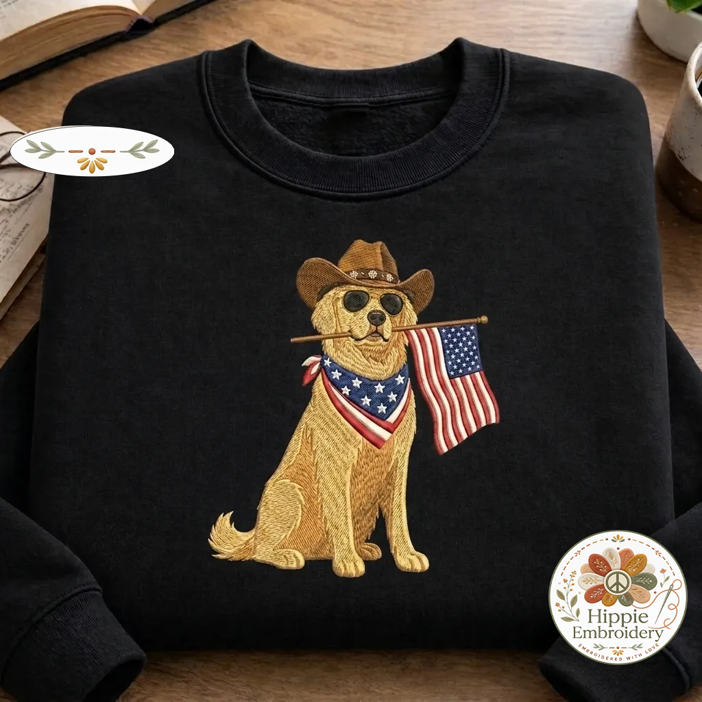 Embroidered Patriotic Golden Retriever Sweatshirt, USA Dog Crew
