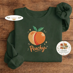 Embroidered Peachy Shirt, Minimalist Summer Peach Fruit Crew