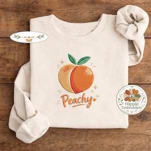 Embroidered Peachy Shirt, Minimalist Summer Peach Fruit Crew