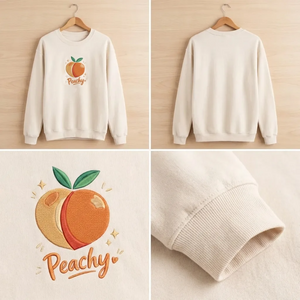 Embroidered Peachy Shirt, Minimalist Summer Peach Fruit Crew