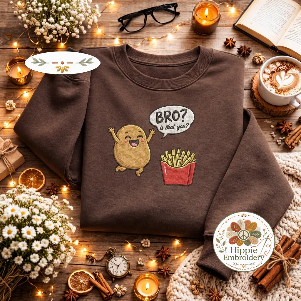 Embroidered Potato French Fries Sweatshirt, Funny Foodie Top