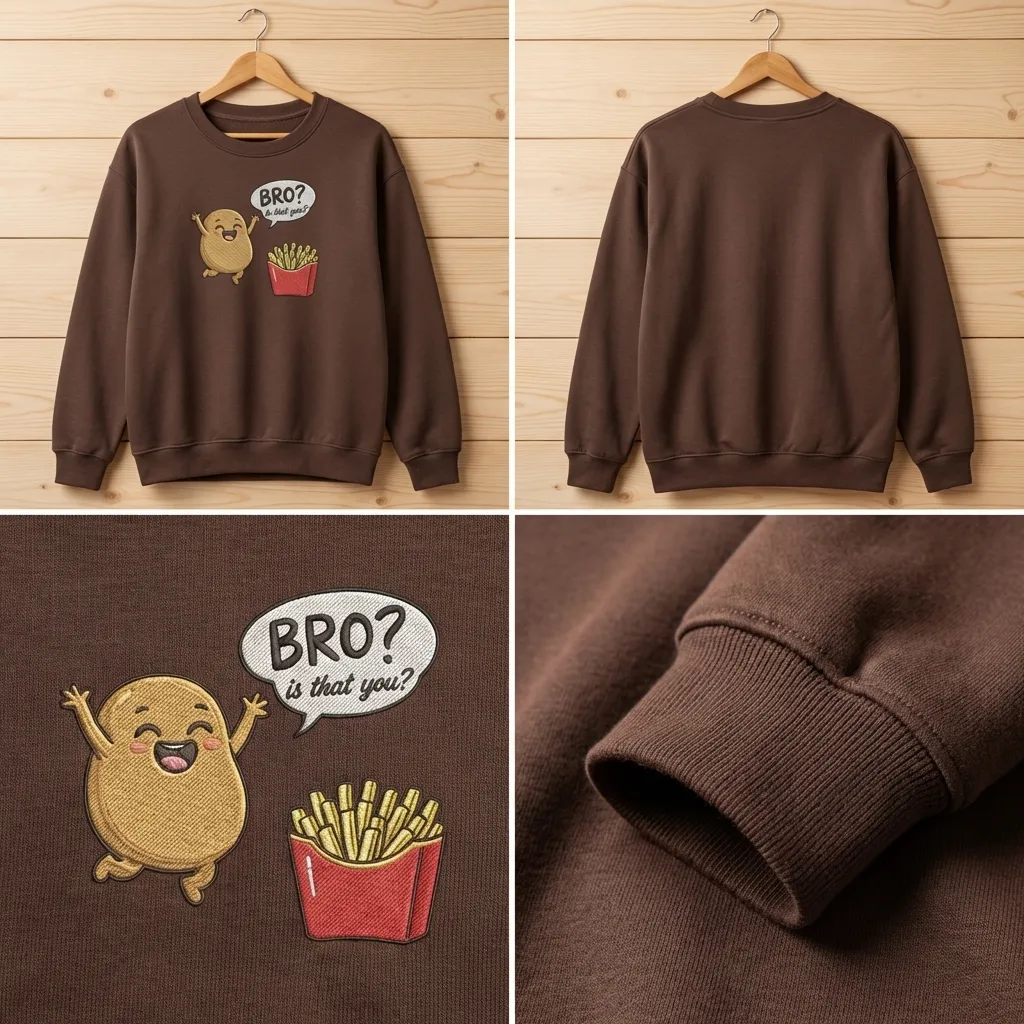 Embroidered Potato French Fries Sweatshirt, Funny Foodie Top