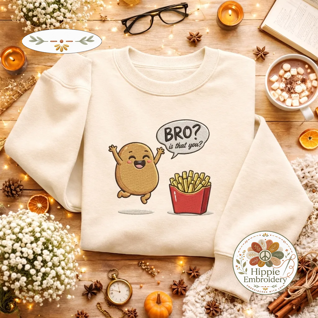 Embroidered Potato French Fries Sweatshirt, Funny Foodie Top
