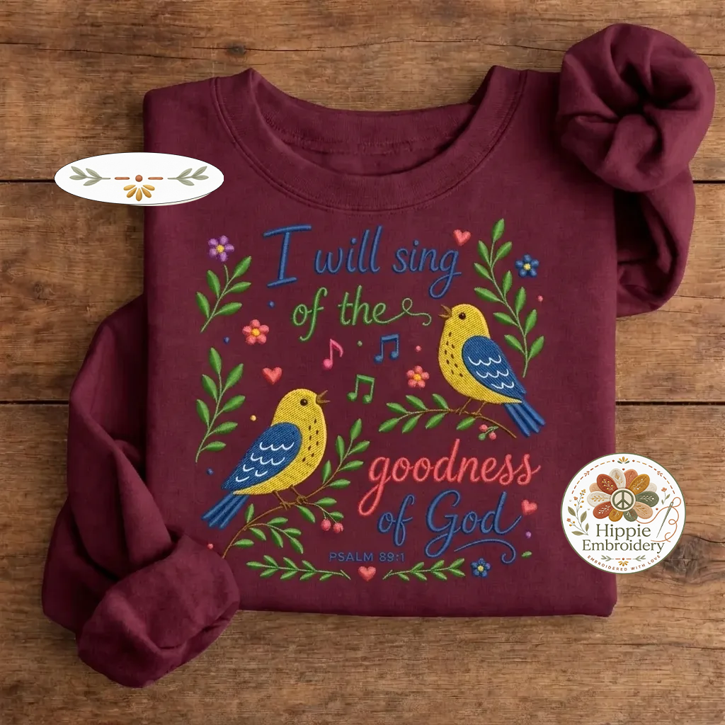Embroidered Psalm 89:1 Christian Sweatshirt, Faith Floral Crew