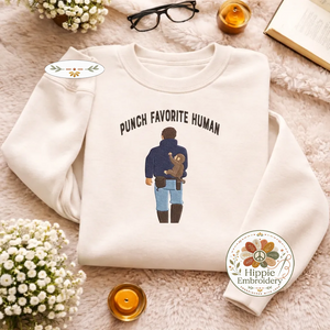 Embroidered Punch Favorite Human Sweatshirt, Viral Monkey Top