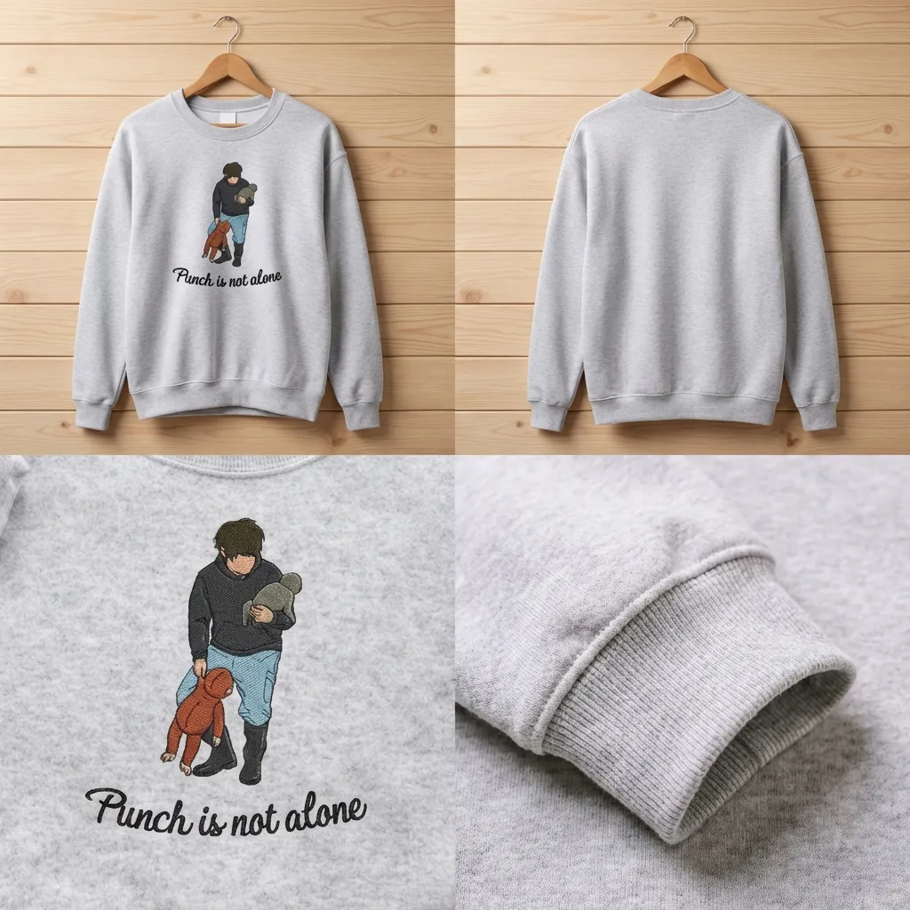 Embroidered Punch Is Not Alone Sweatshirt, Viral Monkey Top