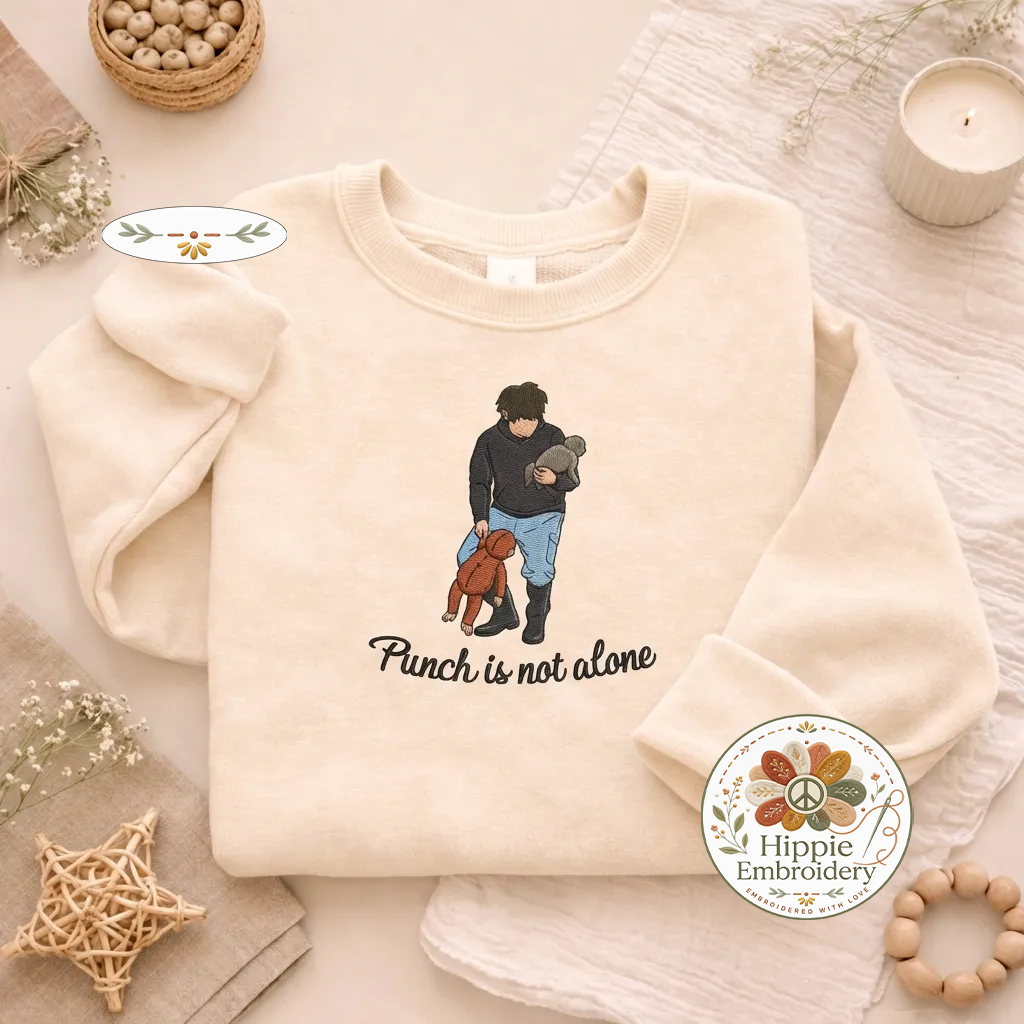 Embroidered Punch Is Not Alone Sweatshirt, Viral Monkey Top