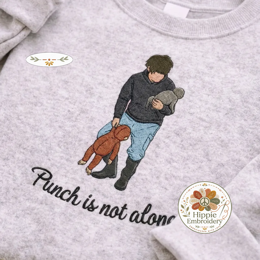 Embroidered Punch Is Not Alone Sweatshirt, Viral Monkey Top