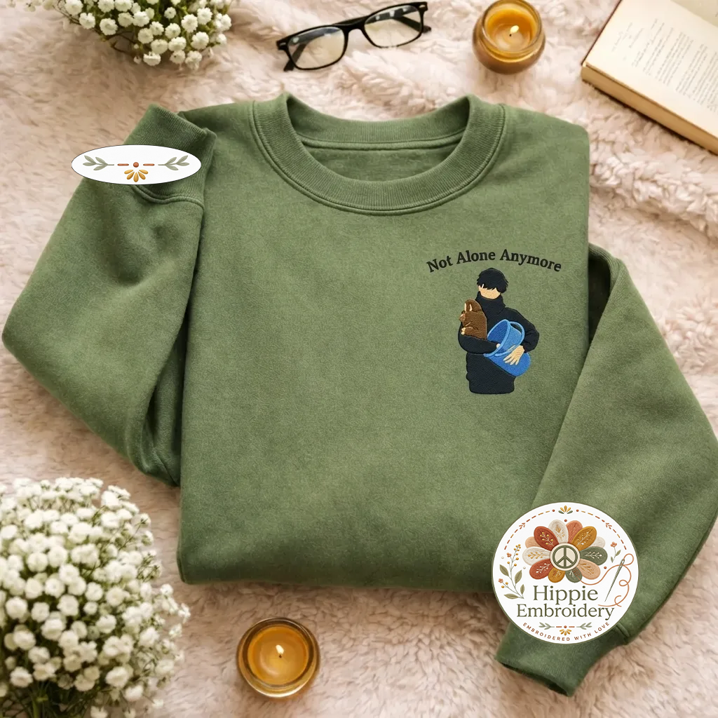 Embroidered Punch Monkey Hugging Human Sweatshirt, Cute Top