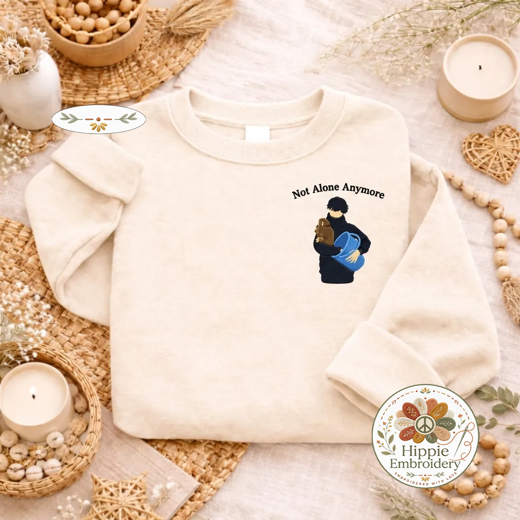 Embroidered Punch Monkey Hugging Human Sweatshirt, Cute Top