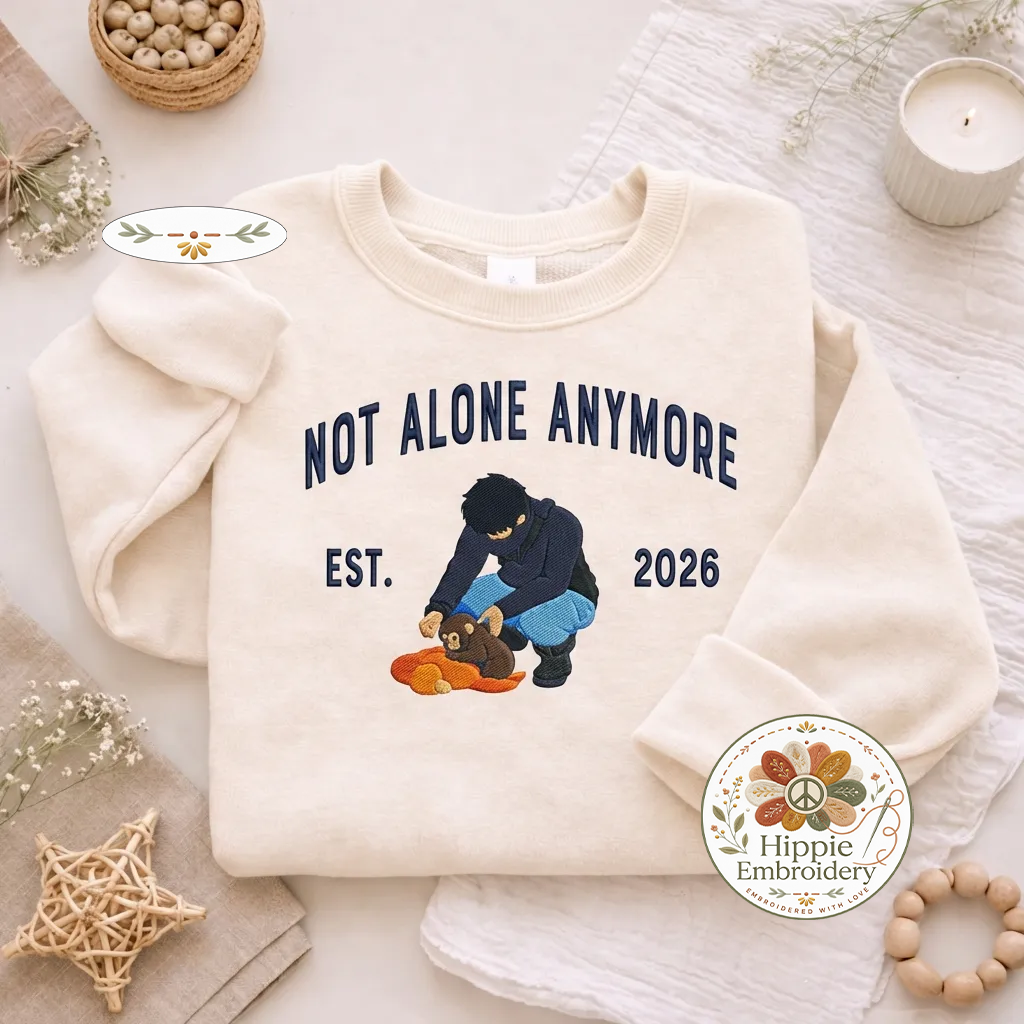 Embroidered Punch Monkey Not Alone Sweatshirt, Viral Top