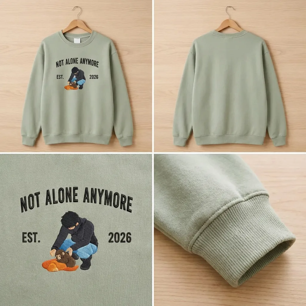 Embroidered Punch Monkey Not Alone Sweatshirt, Viral Top