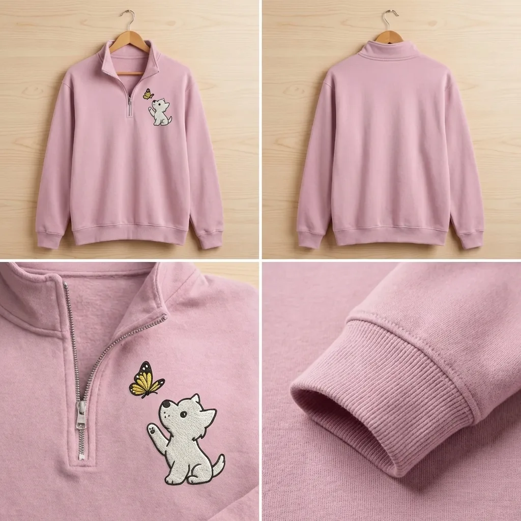 Embroidered Puppy Butterfly Quarter Zip, Cute Westie Sweatshirt
