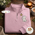 Embroidered Puppy Butterfly Quarter Zip, Cute Westie Sweatshirt