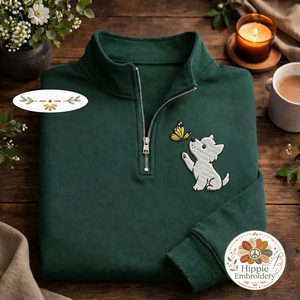 Embroidered Puppy Butterfly Quarter Zip, Cute Westie Sweatshirt