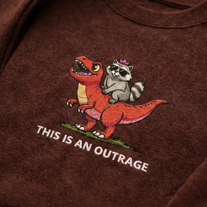Embroidered Raccoon Dinosaur Sweatshirt, Funny Outrage Top