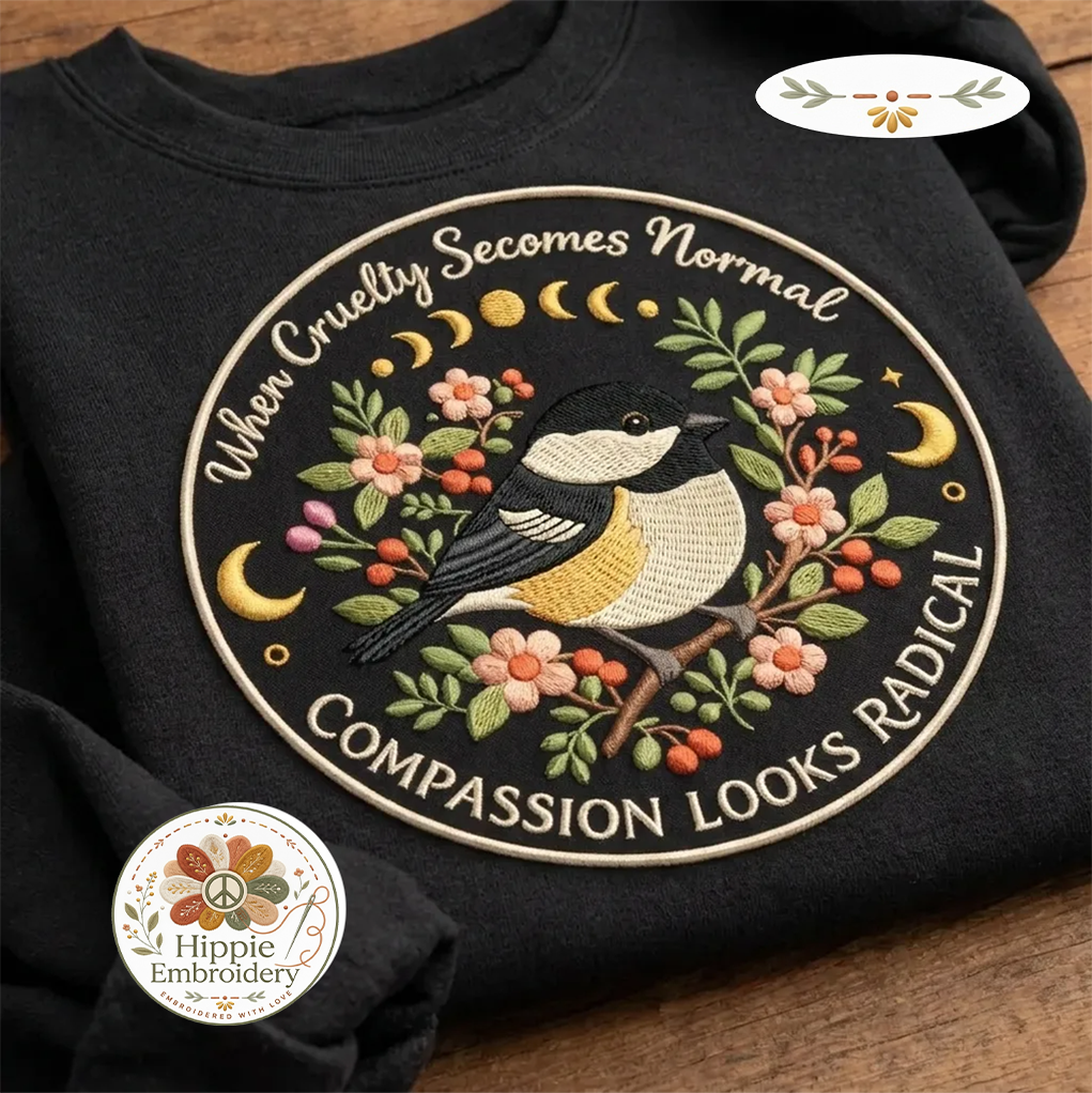 Embroidered Radical Compassion Shirt, Social Justice Activist Crew
