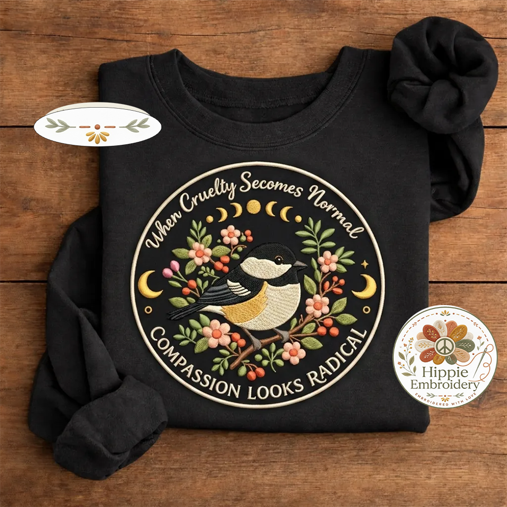 Embroidered Radical Compassion Shirt, Social Justice Activist Crew