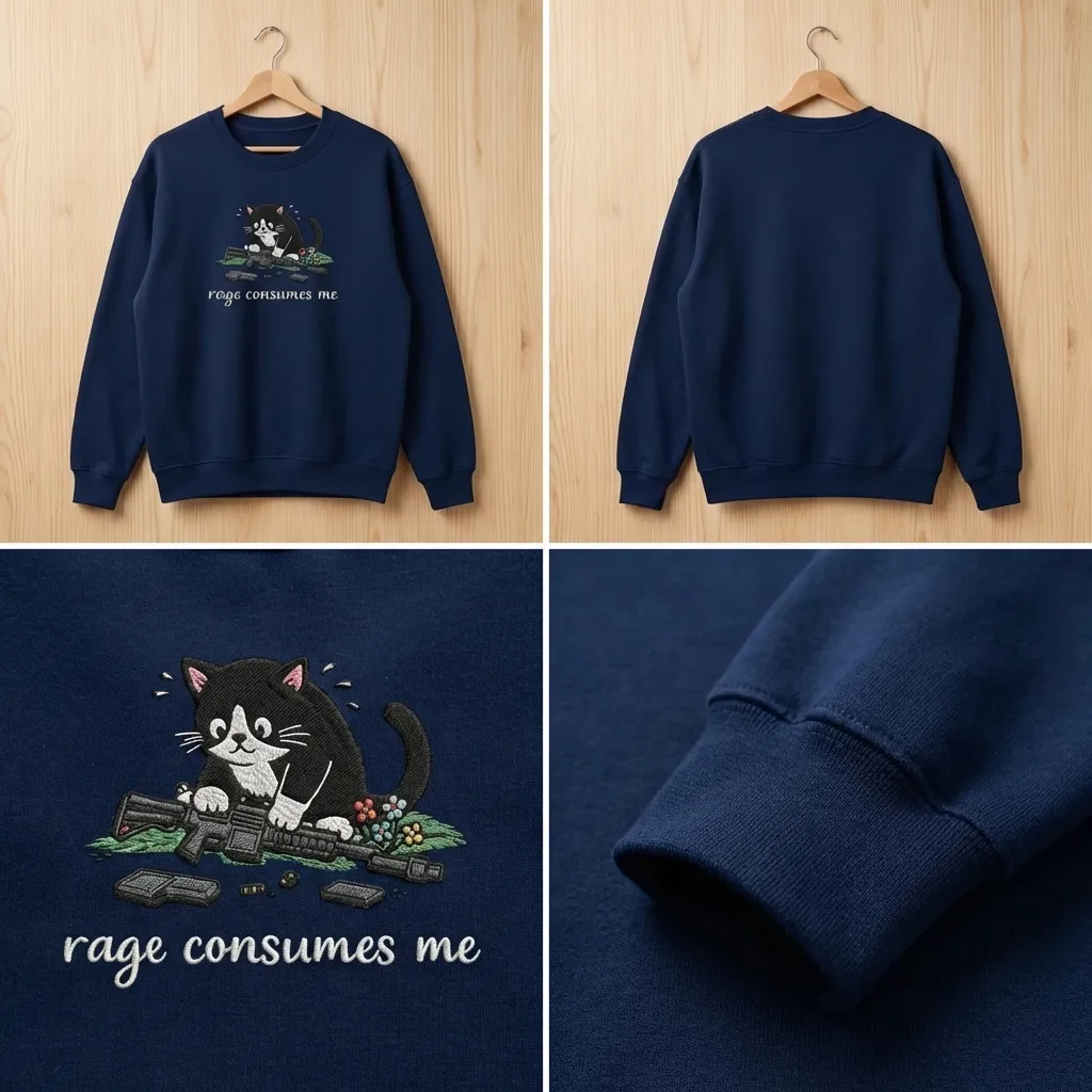 Embroidered Rage Consumes Me Cat Sweatshirt, Funny Grumpy Shirt