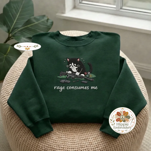 Embroidered Rage Consumes Me Cat Sweatshirt, Funny Grumpy Shirt