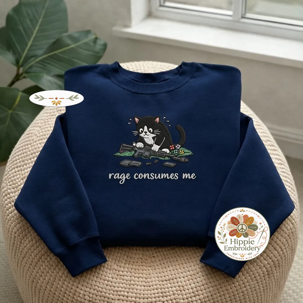 Embroidered Rage Consumes Me Cat Sweatshirt, Funny Grumpy Shirt