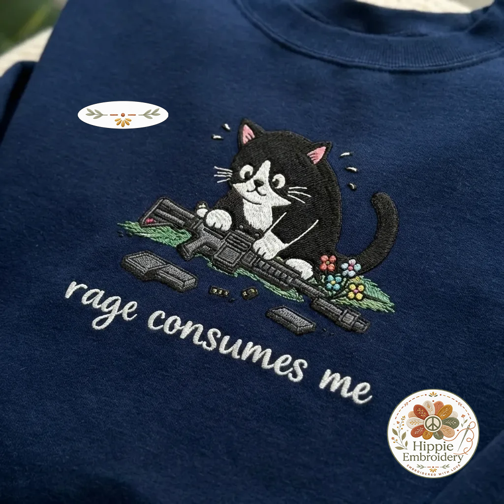 Embroidered Rage Consumes Me Cat Sweatshirt, Funny Grumpy Shirt