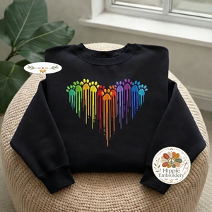 Embroidered Rainbow Dog Paw Heart Sweatshirt, Colorful Paw Shirt