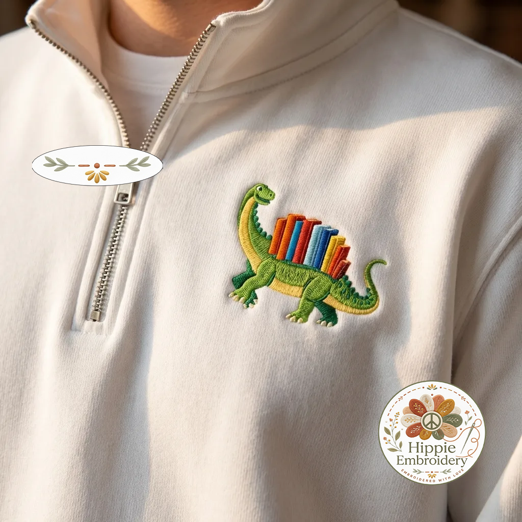 Embroidered Read-asaurus Dinosaur Quarter Zip, Bookworm Shirt