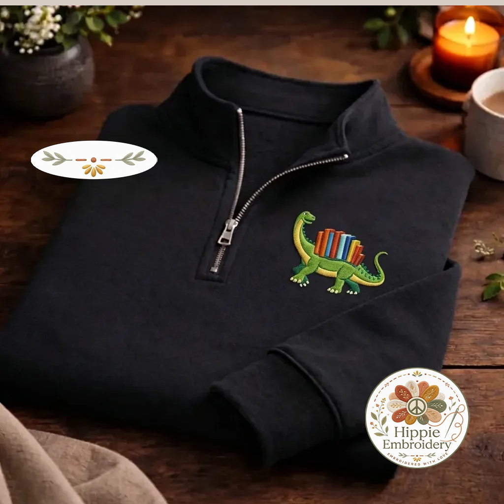 Embroidered Read-asaurus Dinosaur Quarter Zip, Bookworm Shirt