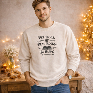 Embroidered Read Books Be Happy Dog Sweatshirt, Book Lover Shirt