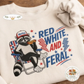 Embroidered Red White And Feral Raccoon Shirt, Funny USA Sweatshirt, 4th Of July Crewneck, Feral Shirt, Hotdog Raccoon Shirt, Merica Shirt - 0434