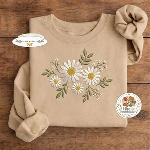 Embroidered Red & White Poppy Sweatshirt, Vintage Botanical Crew