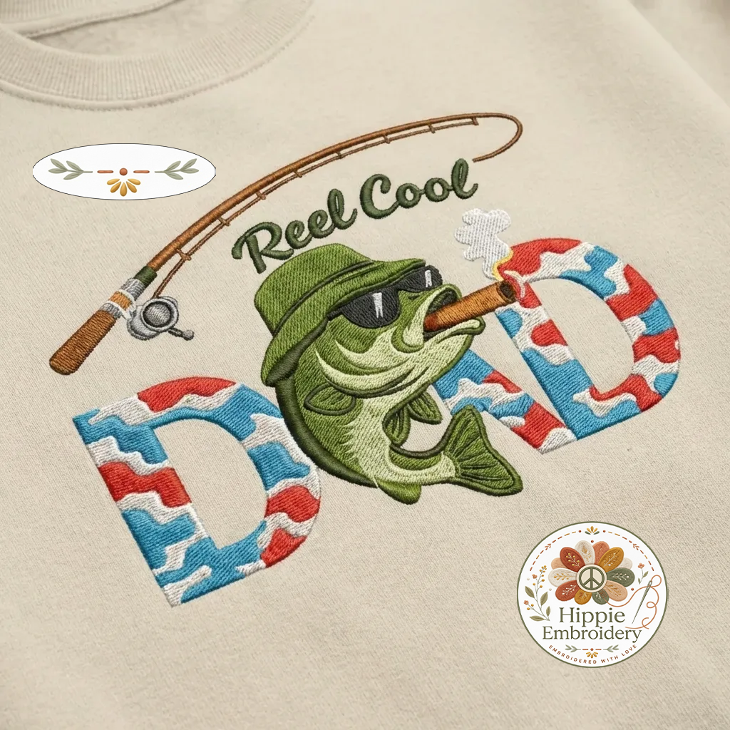 Embroidered Reel Cool Dad Sweatshirt, Fishing Crewneck for Dad