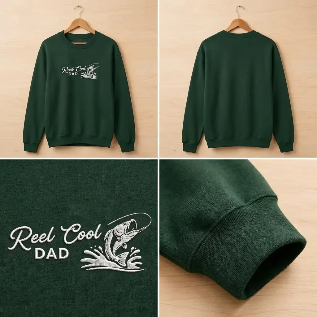 Embroidered Reel Cool Dad Sweatshirt, Funny Fishing Crewneck