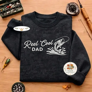 Embroidered Reel Cool Dad Sweatshirt, Funny Fishing Crewneck