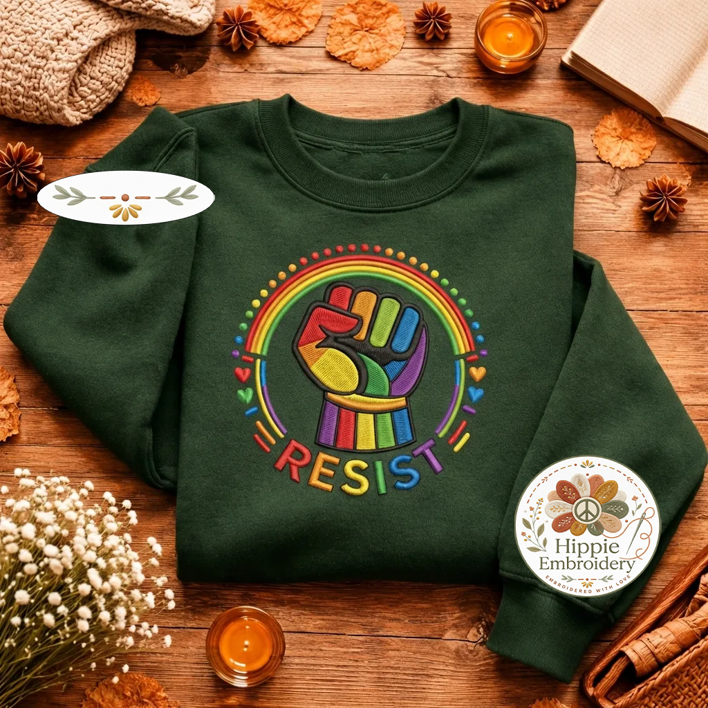 Embroidered Resist Sweatshirt, Feminist Protest Equal Top