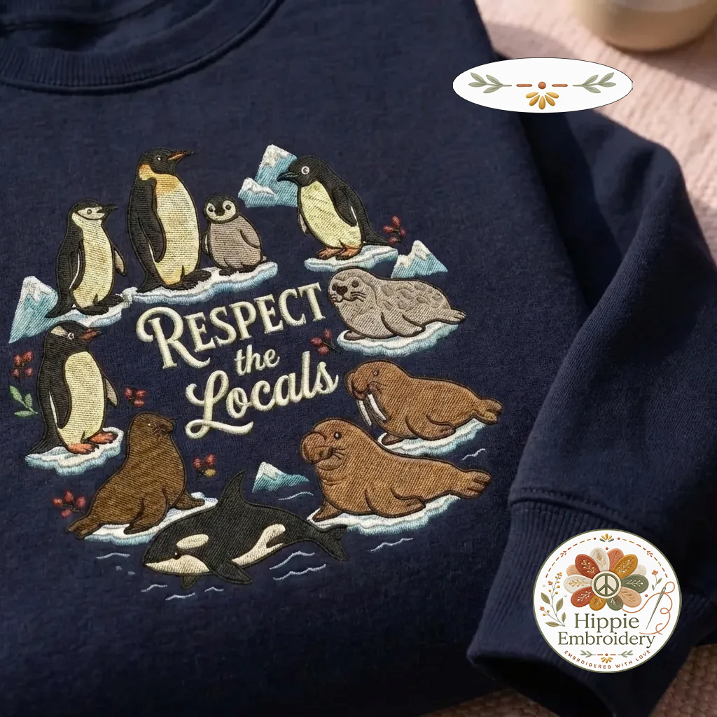 Embroidered Respect The Locals Shirt, Antarctic Animals Polar Crew