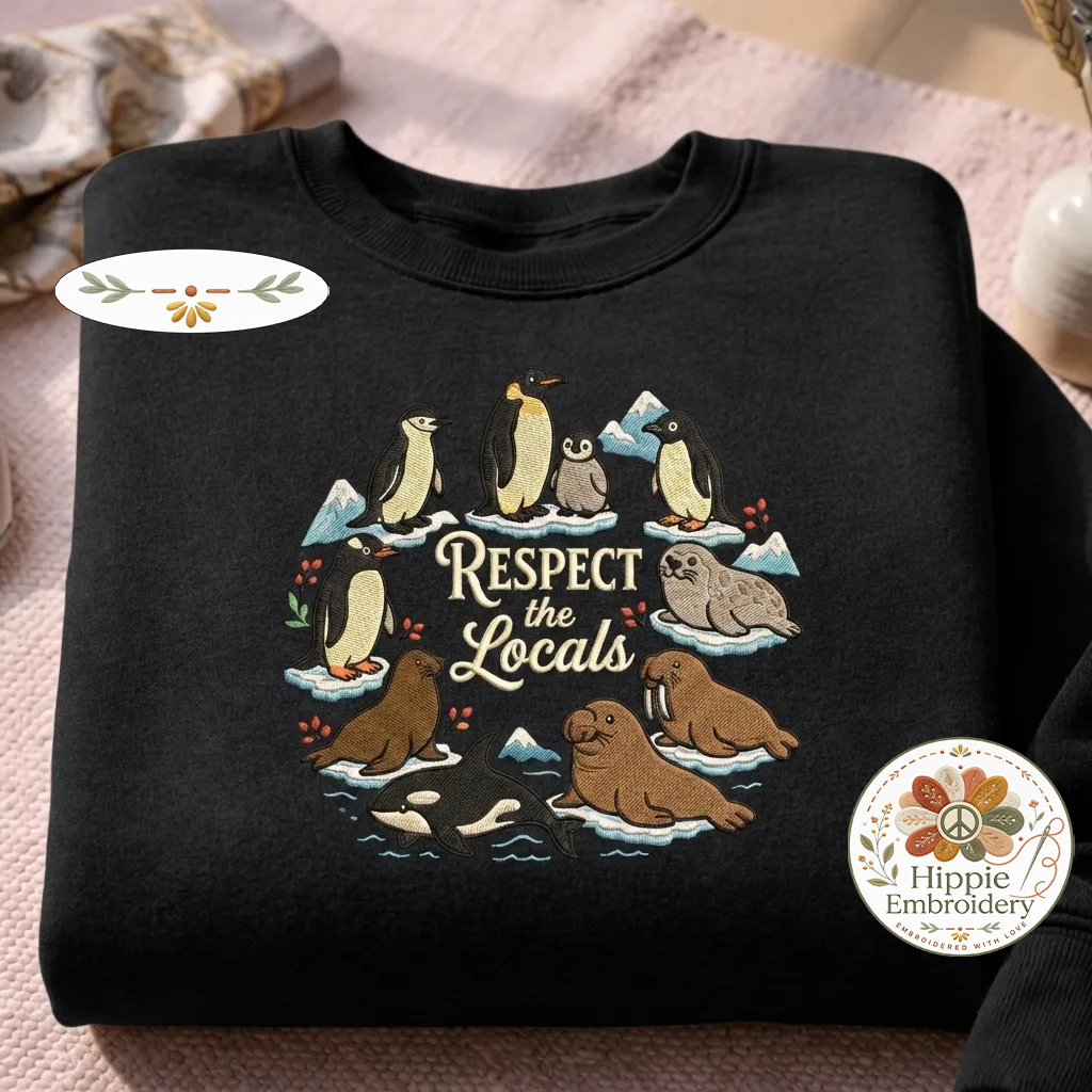 Embroidered Respect The Locals Shirt, Antarctic Animals Polar Crew