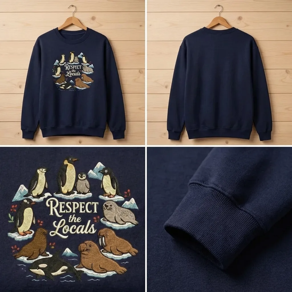 Embroidered Respect The Locals Shirt, Antarctic Animals Polar Crew
