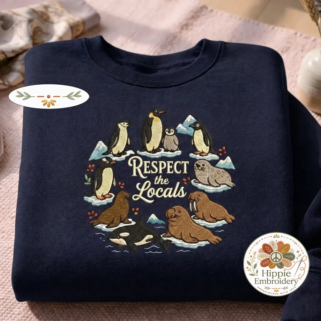 Embroidered Respect The Locals Shirt, Antarctic Animals Polar Crew