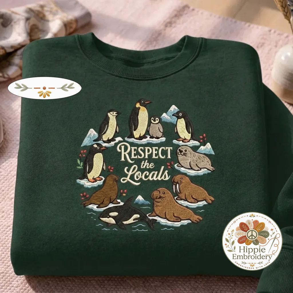 Embroidered Respect The Locals Shirt, Antarctic Animals Polar Crew