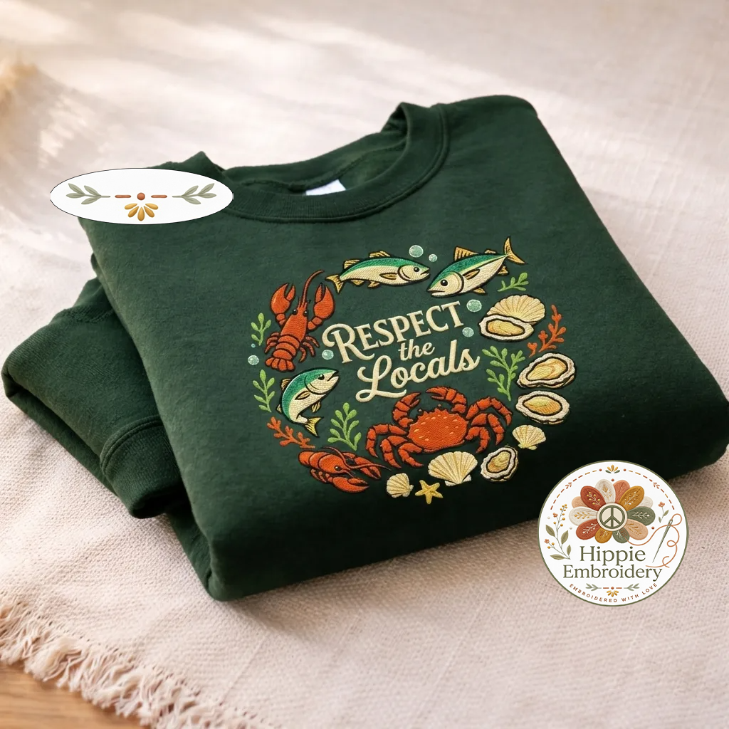 Embroidered Respect The Locals Shirt, Seafood Marine Wildlife Crew