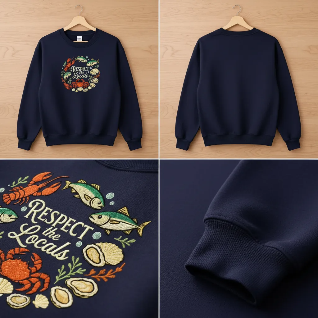 Embroidered Respect The Locals Shirt, Seafood Marine Wildlife Crew