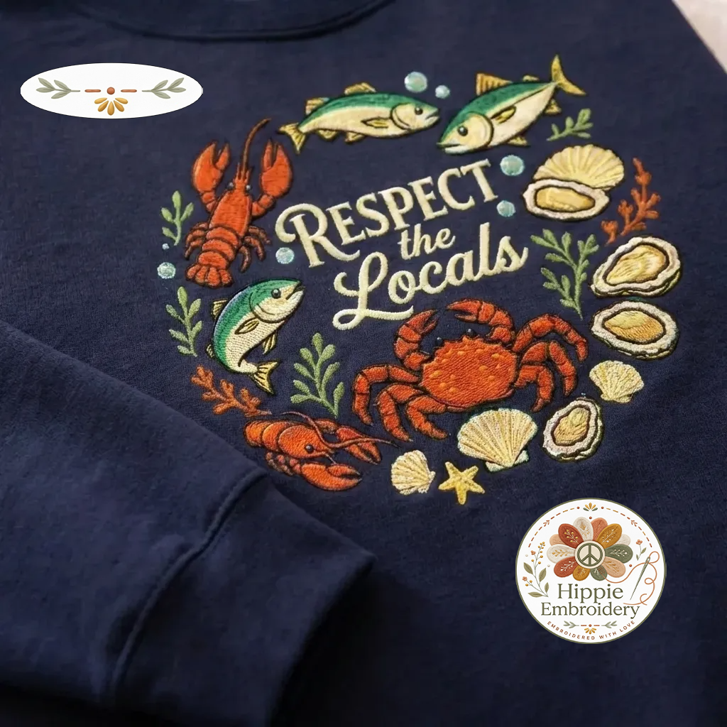 Embroidered Respect The Locals Shirt, Seafood Marine Wildlife Crew