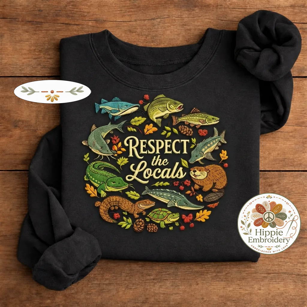 Embroidered Respect The Locals Shirt, Wetland Animals River Crew