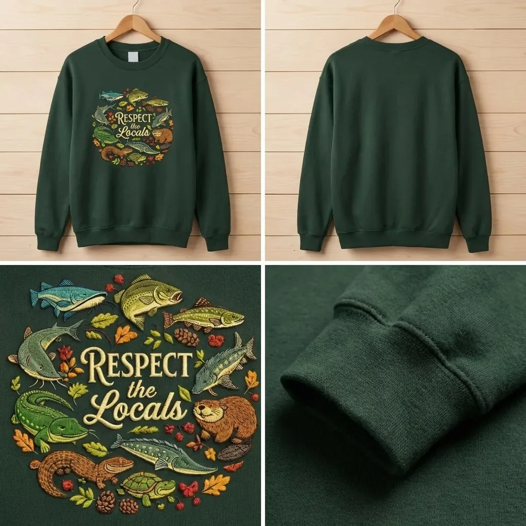 Embroidered Respect The Locals Shirt, Wetland Animals River Crew