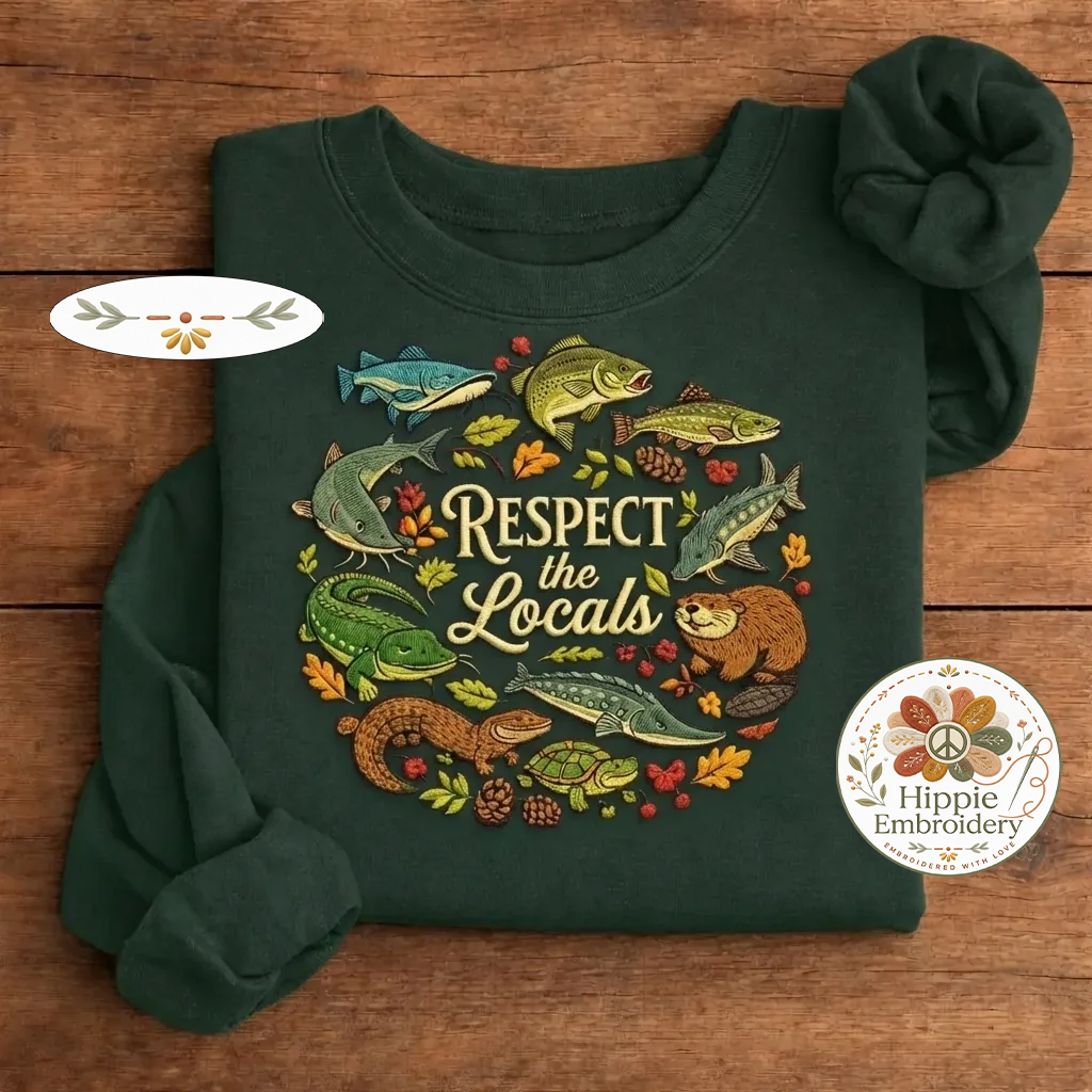 Embroidered Respect The Locals Shirt, Wetland Animals River Crew