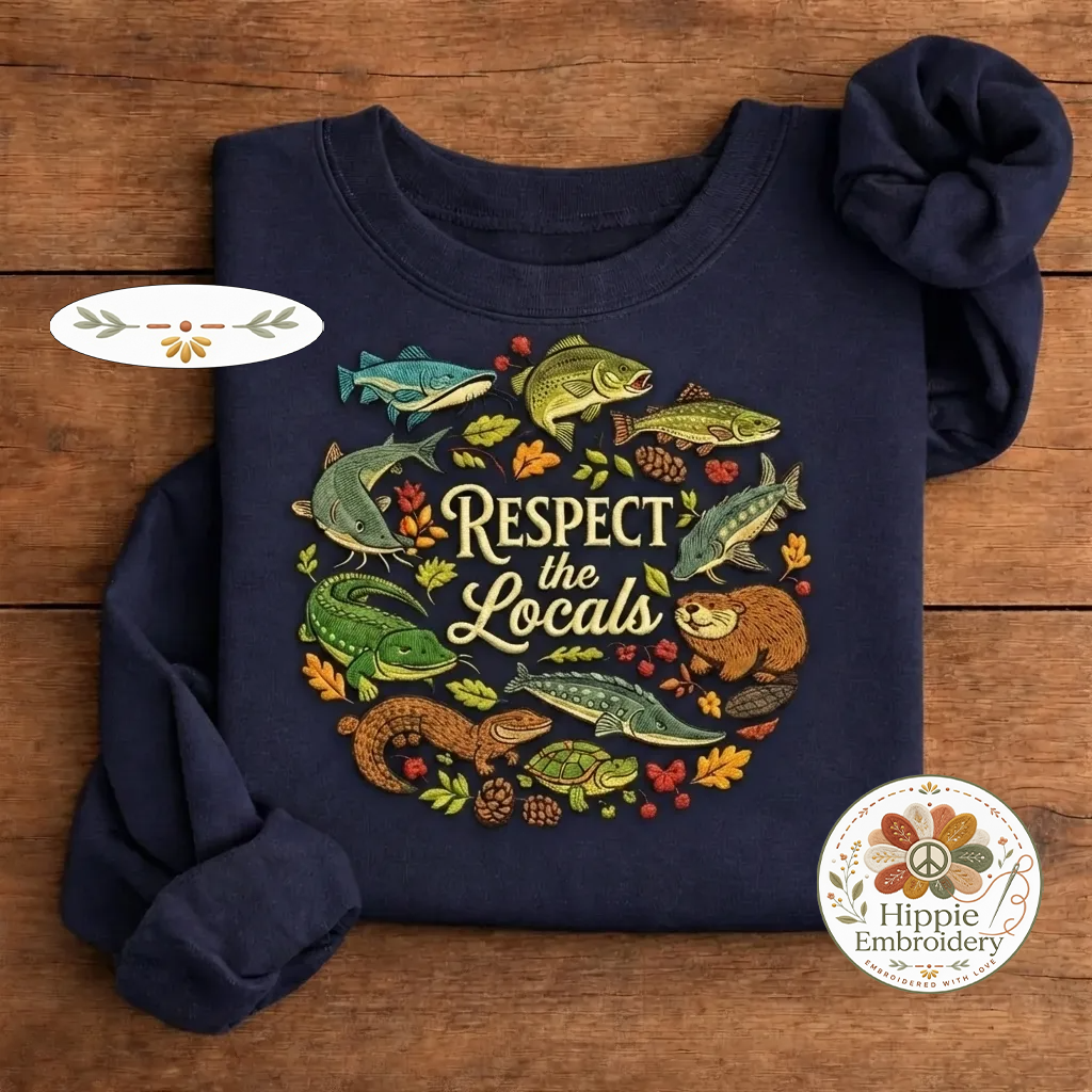 Embroidered Respect The Locals Shirt, Wetland Animals River Crew