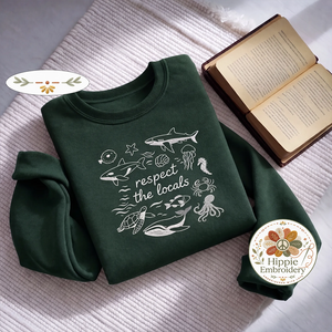 Embroidered Respect The Locals Sweatshirt, Sea Life Ocean Shirt