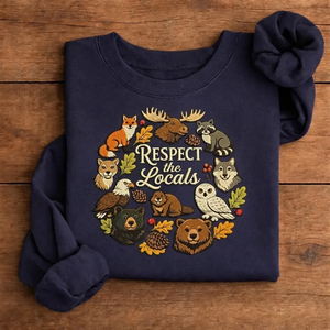 Embroidered Respect The Locals Sweatshirt, Woodland Animals Crewneck